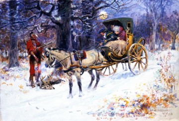 Navidad vieja en Nueva Inglaterra 1918 Charles Marion Russell Pinturas al óleo